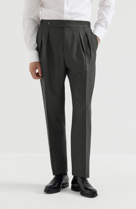 Silk Double-pleated Tuxedo Trousers With Tabbed Waistband