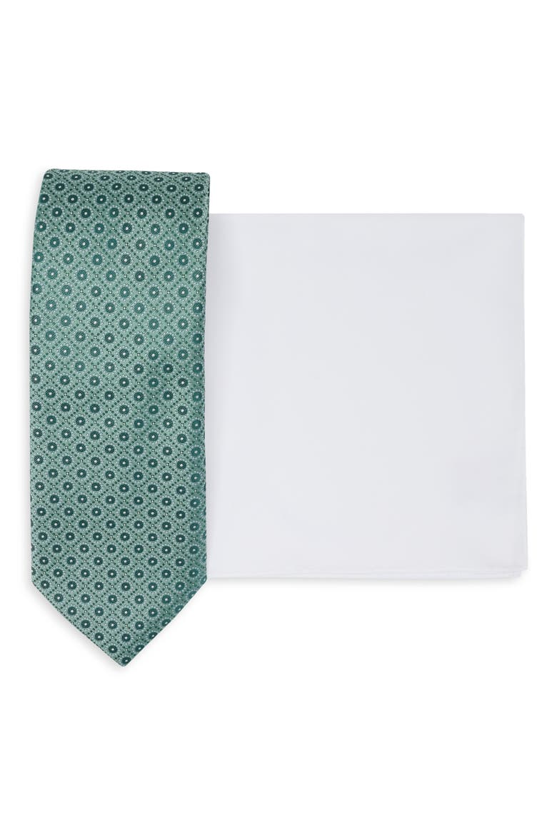 Rasa Dot Tie & Pocket Square Set, Alternate, color, GREEN