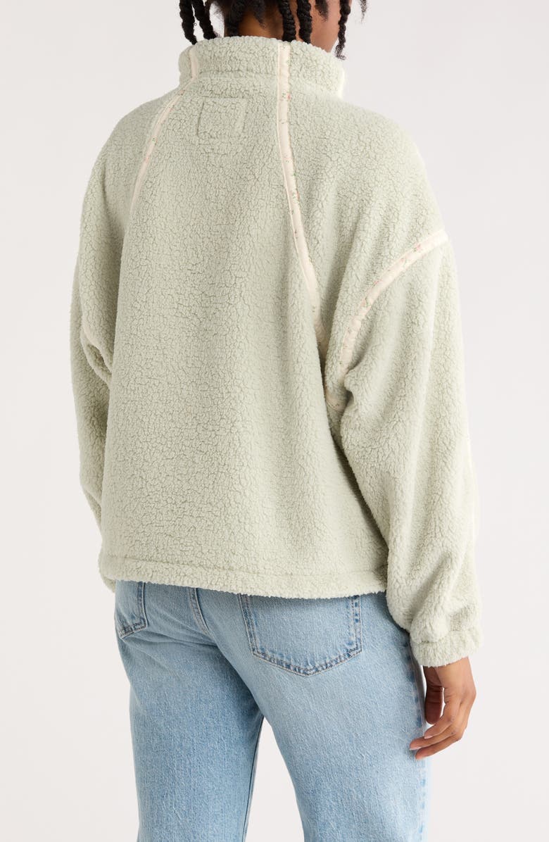 Thread & Supply Corduroy Trim Faux Shearling Half Zip Pullover, Alternate, color, Muted Sage Ivory