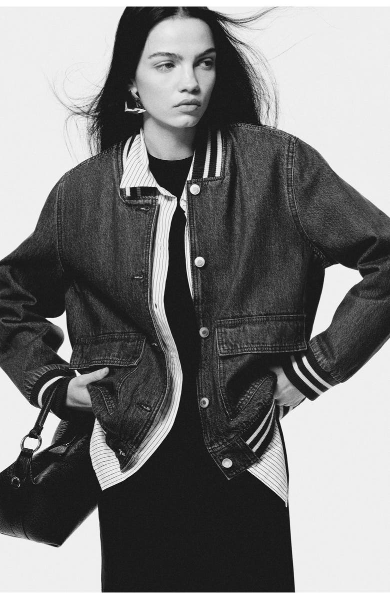 H&M Denim Baseball Jacket, Alternate, color, Dark Denim Blue
