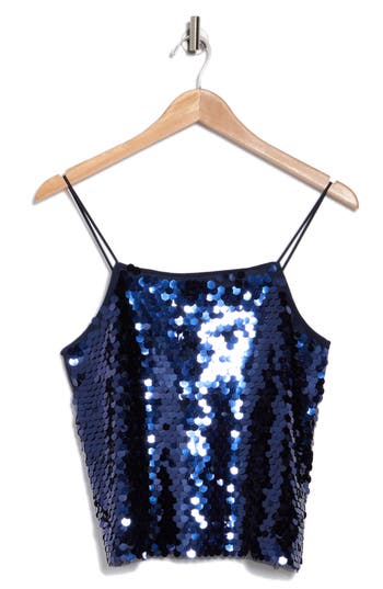 Ichi Sparkle Sequin Camisole In Maritime Blue