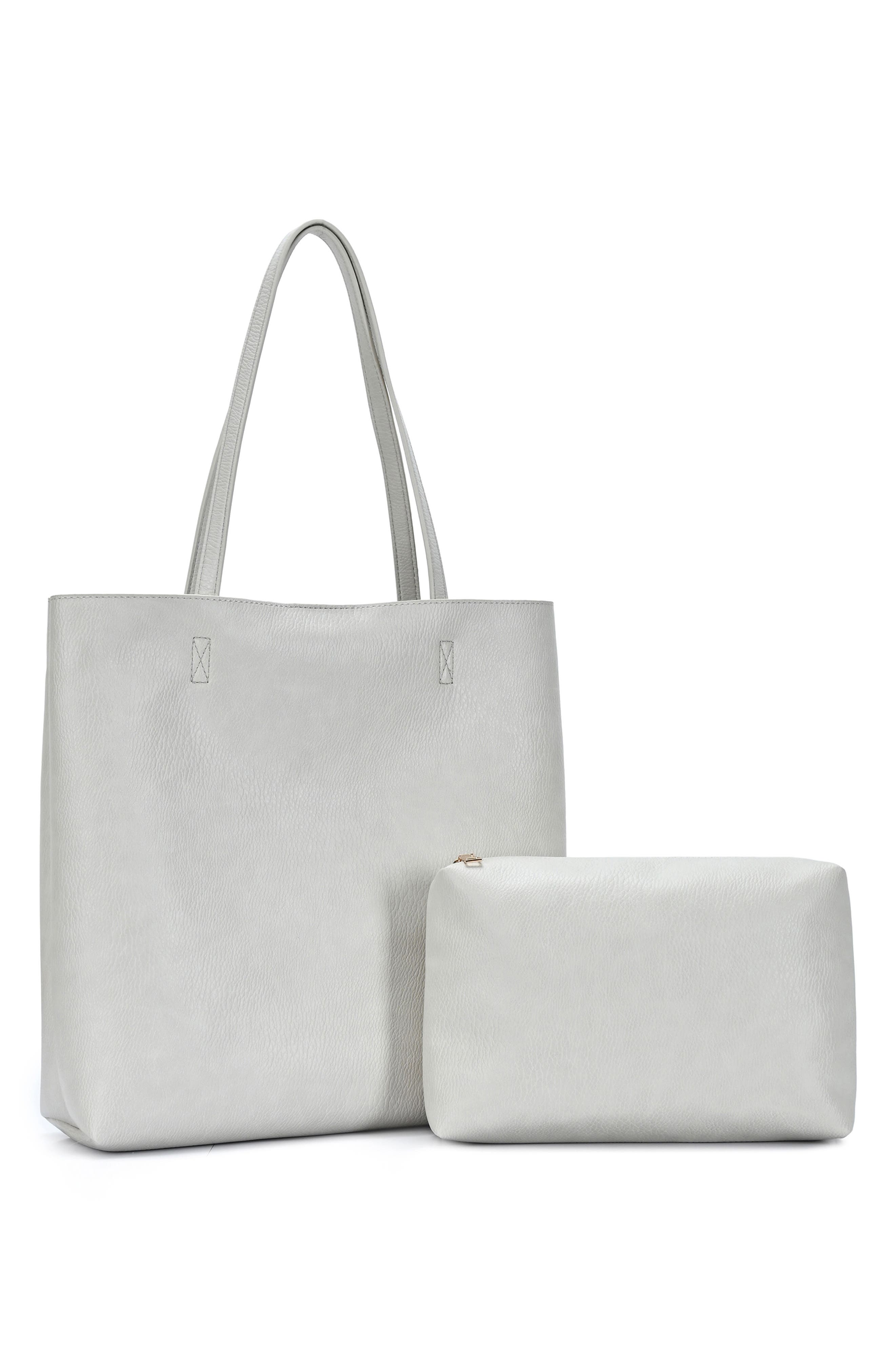 Faux Leather Tote, Alternate, color, BONE