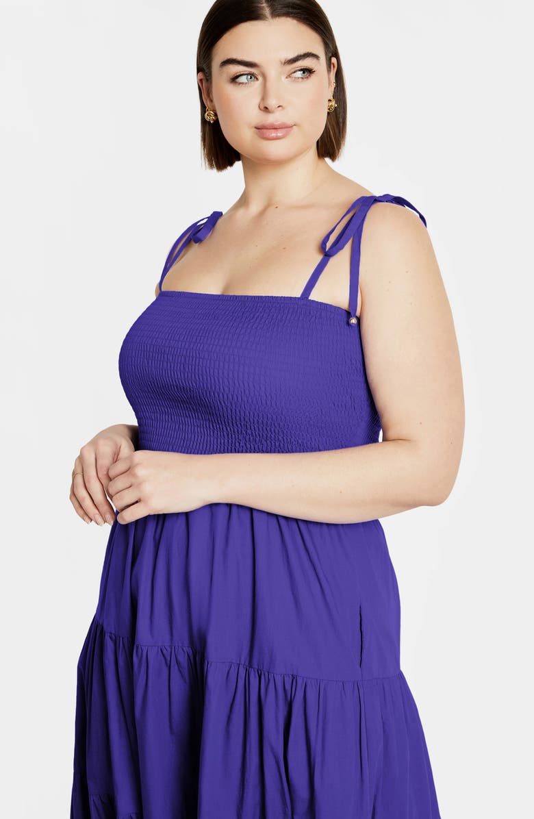 City Chic Marli Tie Strap Tiered Cotton Maxi Dress, Alternate, color, Lapis