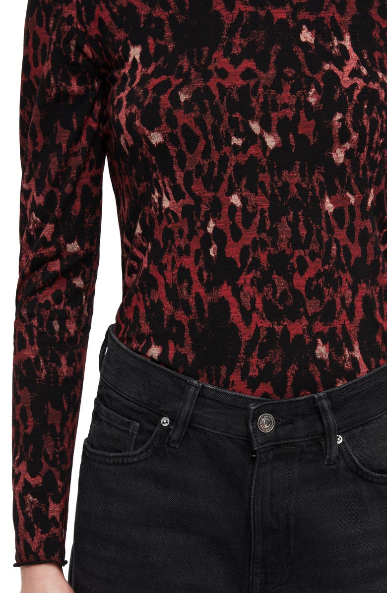 AllSaints Leopard Red Kiara Shirt, Alternate, color, 