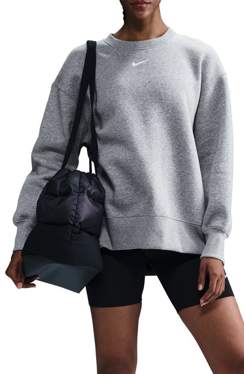 Nike Phoenix Fleece Oversize Crewneck Sweatshirt, Main, color, 063 Dark Grey Heather/Sail