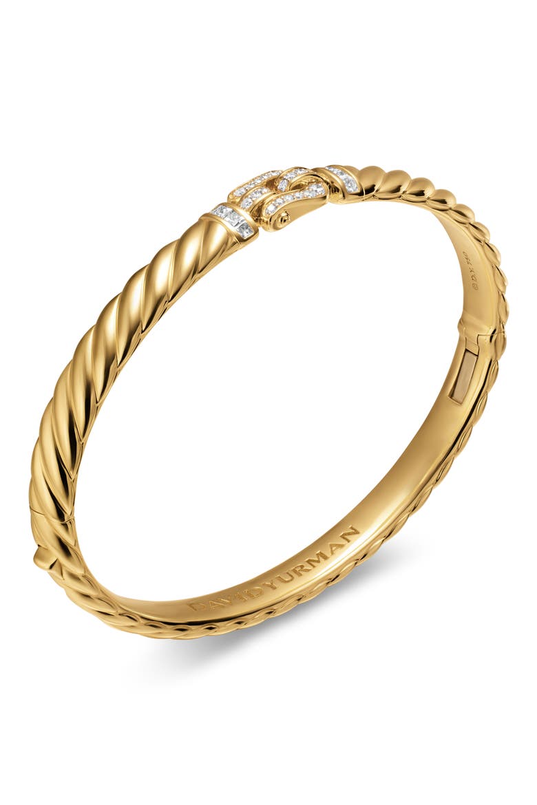 Sculpted Cable Buckle Bracelet in 18K Yellow Gold with Diamonds, 6mm, Alternate, color, DIAMOND
