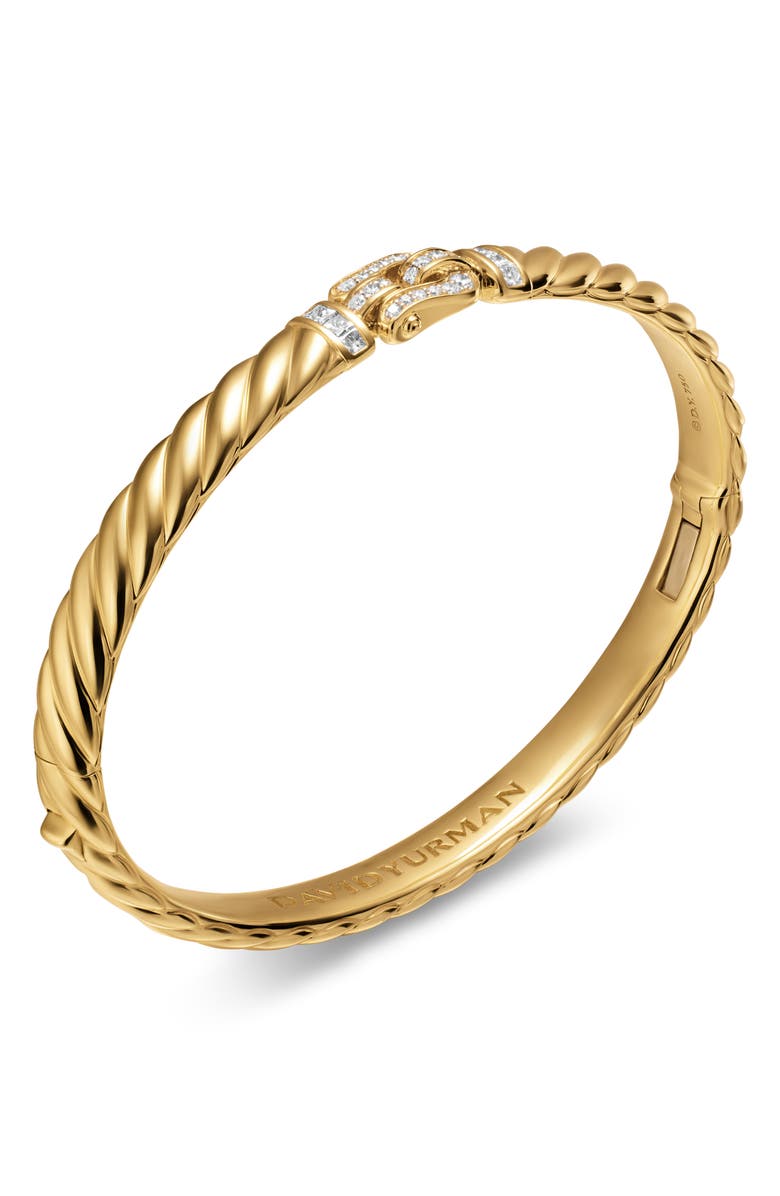 David Yurman Sculpted Cable Buckle Bracelet in 18K Yellow Gold with Diamonds, 6mm, Alternate, color, Diamond