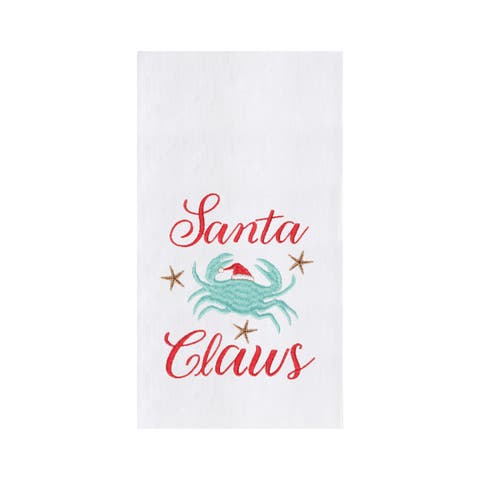 "Santa Claws" Blue Crab in Santa Claus Hat Christmas Festive Cotton Waffle Weave Kitchen Dishtowel