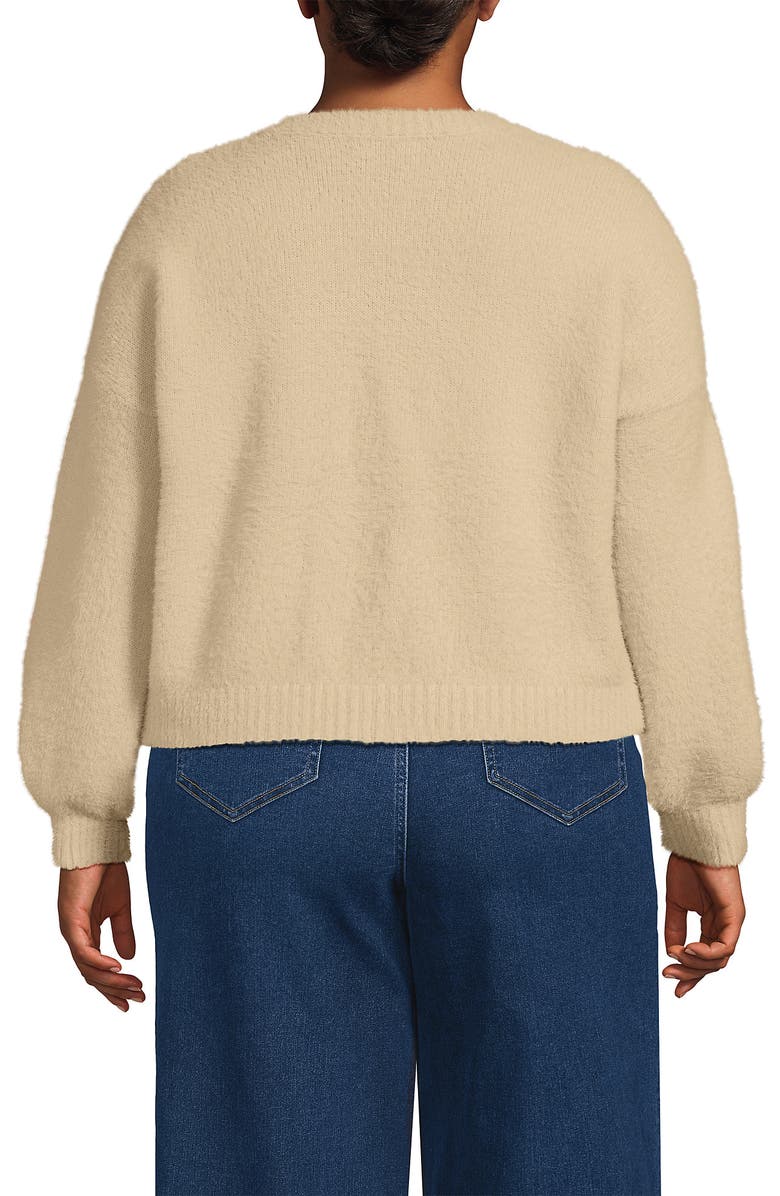 Lands' End Plus Size Fuzzy Eyelash Cable Cardigan Sweater, Alternate, color, Champagne