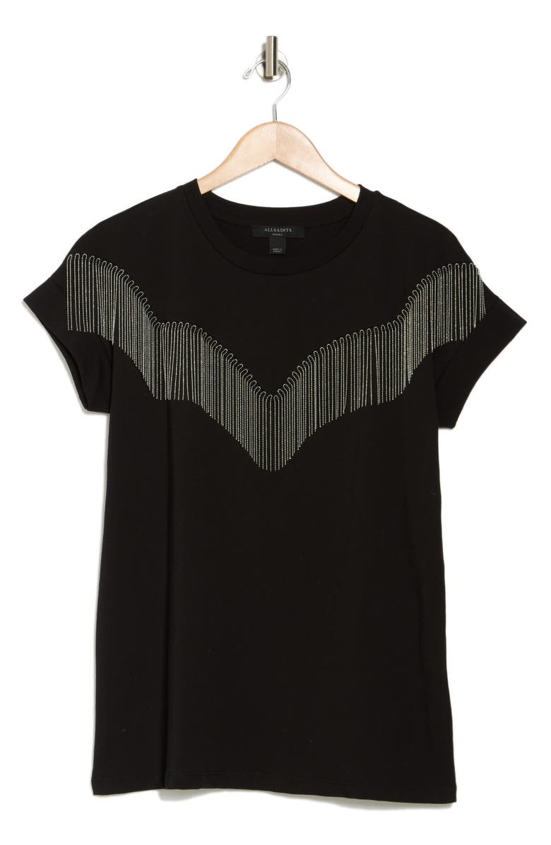 AllSaints Tassel Fringe T-Shirt, Alternate, color, Black