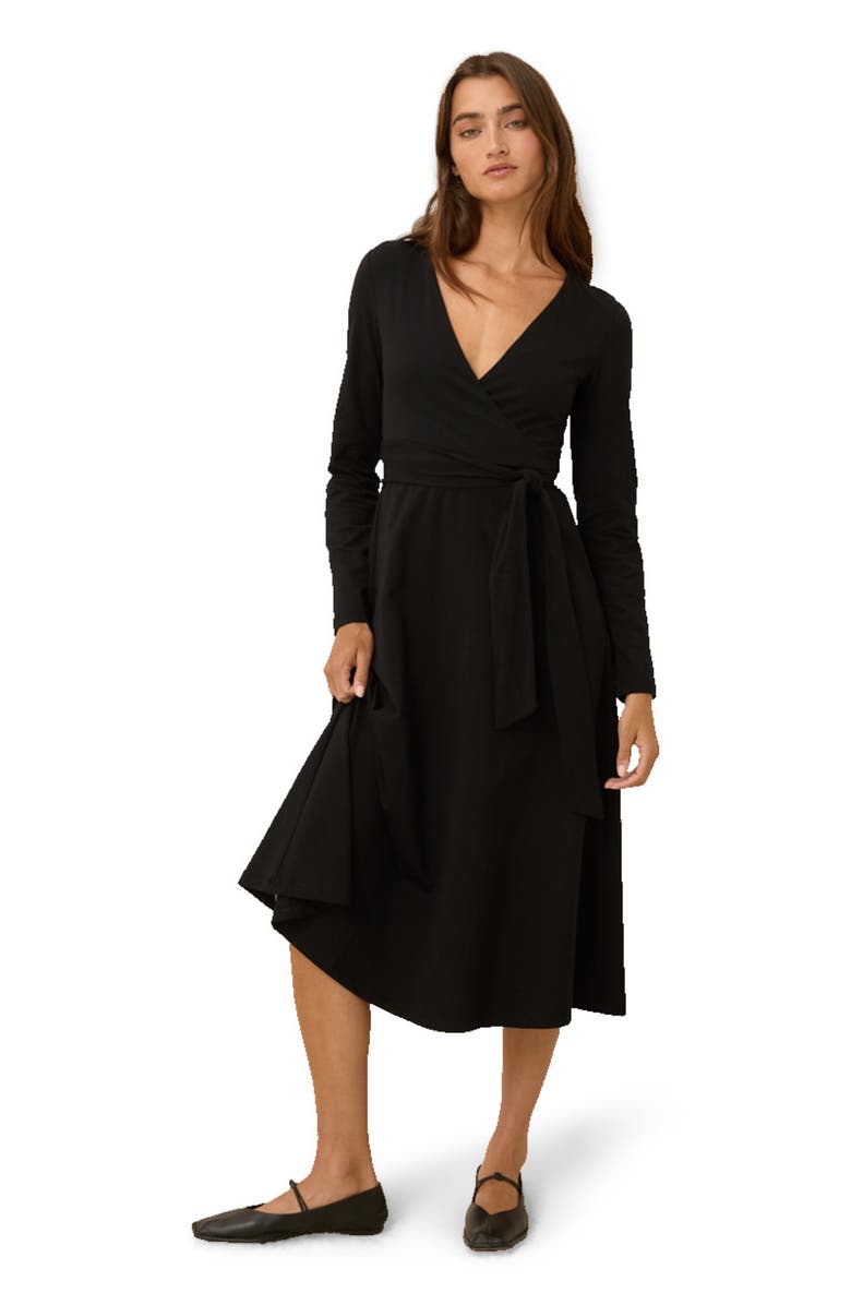 Pact Fit & Flare Wrap Dress Made With Organic Cotton, Main, color, Black