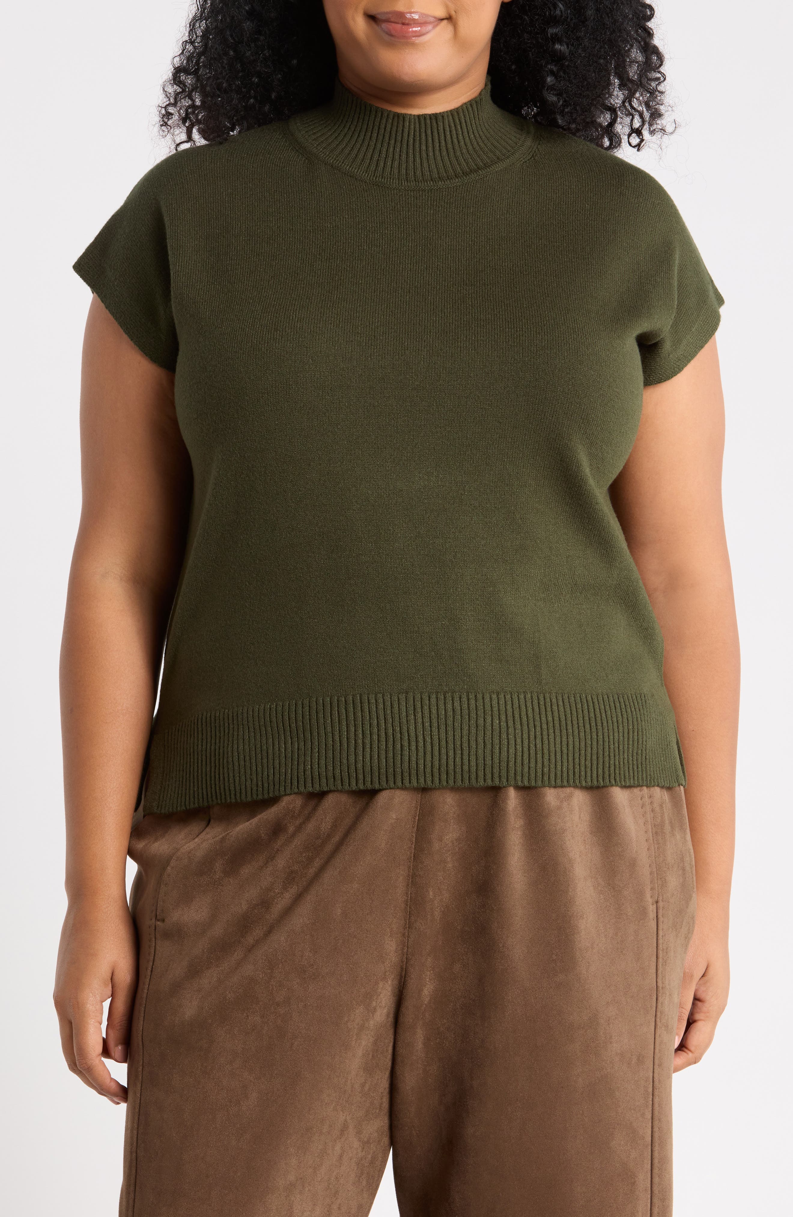 Mock Neck Short Sleeve Sweater