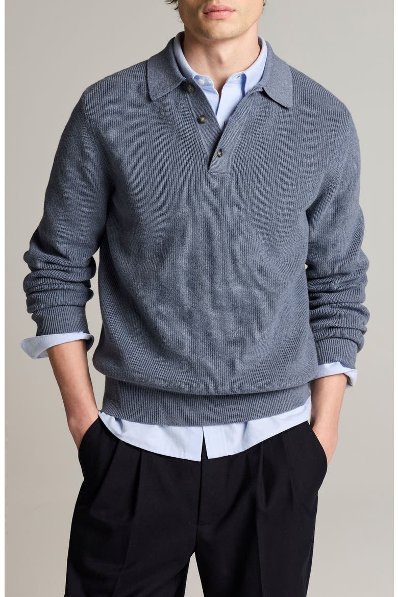 Heirloom Shaker Long Sleeve Polo Sweater, Main, color, LATE EVENING