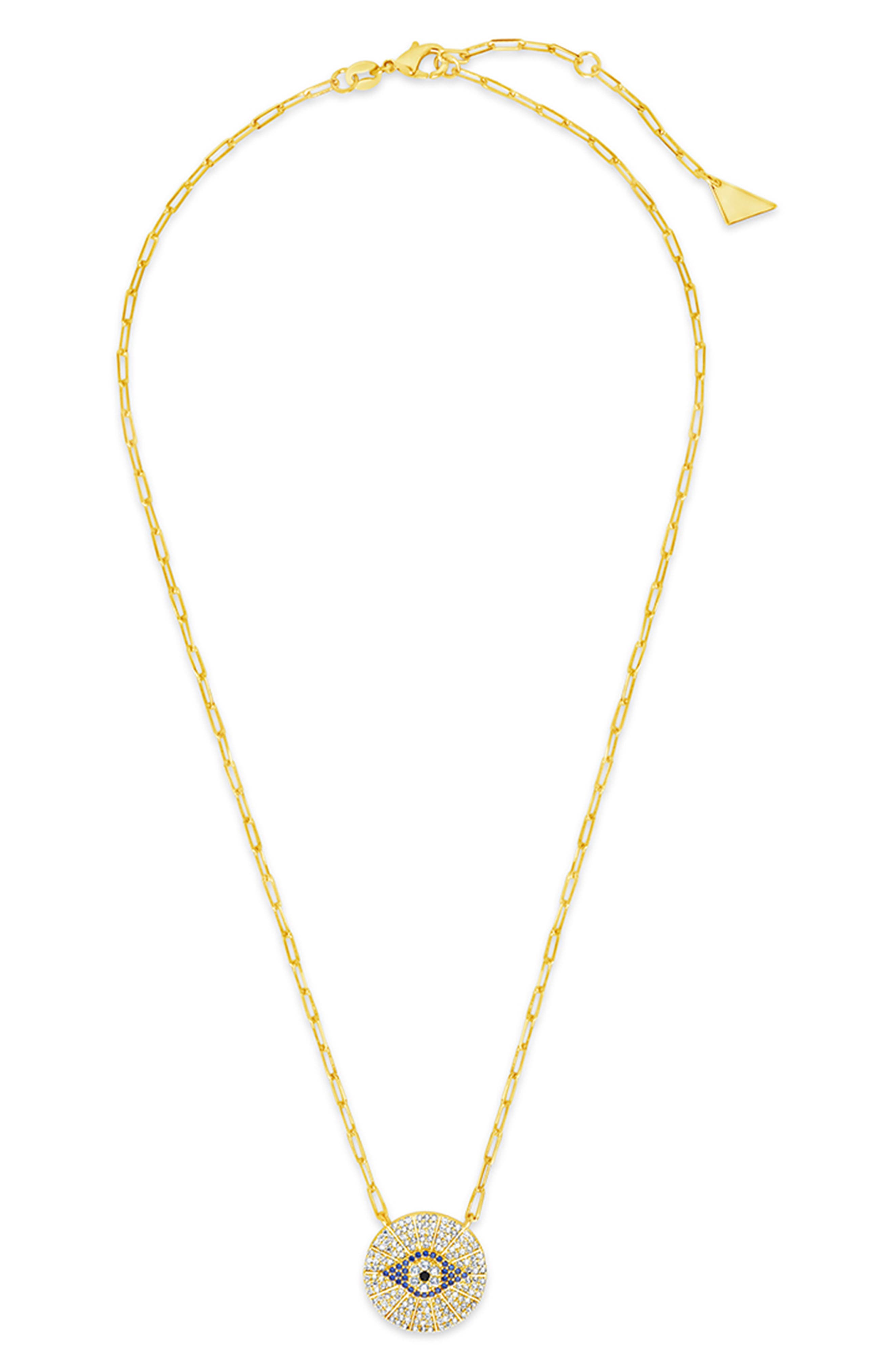 Sterling Forever Cubic Zirconia Evil Eye Disc Pendant Necklace