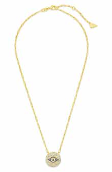 Sterling Forever Cubic Zirconia Evil Eye Disc Pendant Necklace