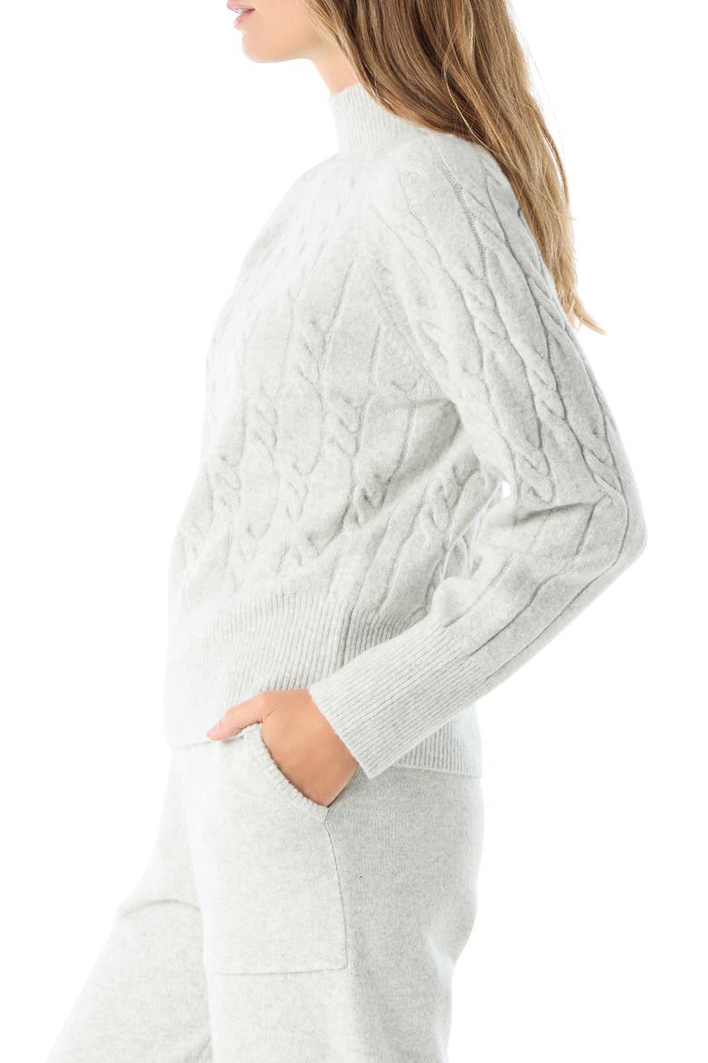 Coralina Mock Neck Cable Sweater, Alternate, color, LIGHT HEATHER GREY