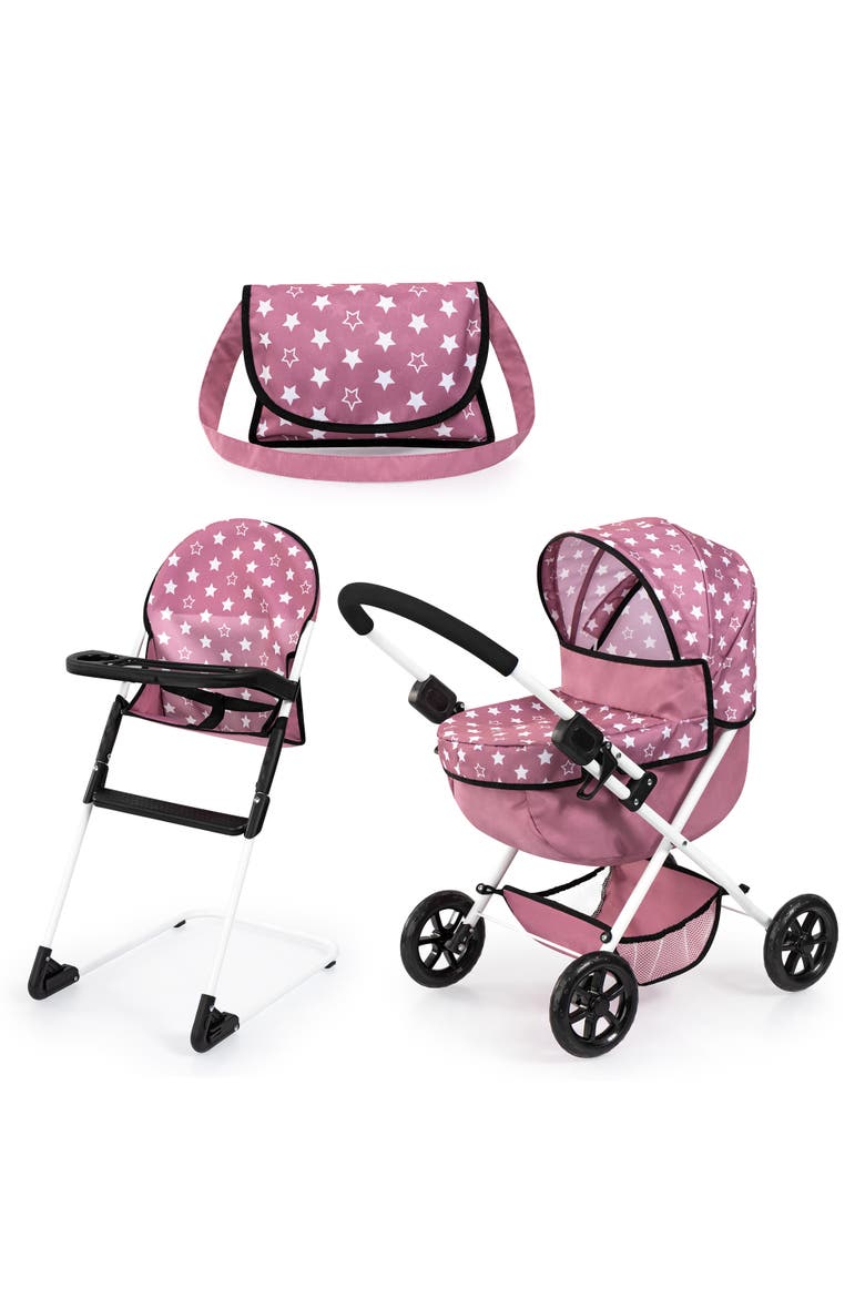 Cozy 3Piece Set Pram, Highchair & Bag For Dolls Up To 18 Inches, Main, color, Multicolored