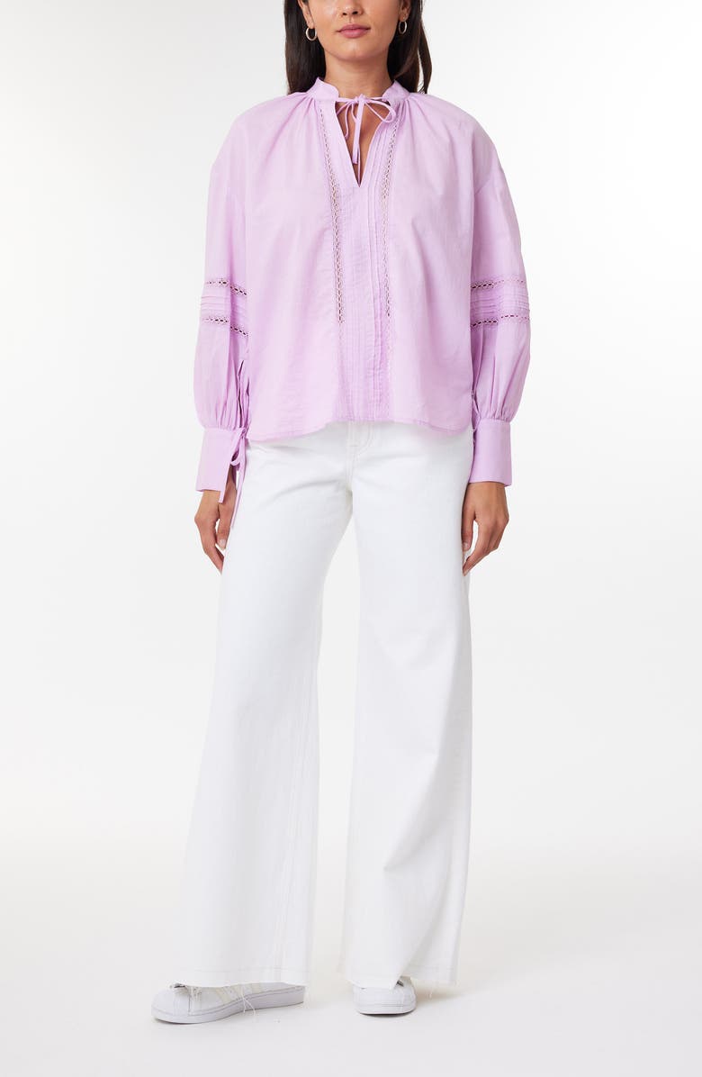 Scotch & Soda Lace Inset Tie Neck Cotton Top, Alternate, color, Light Iris Pink