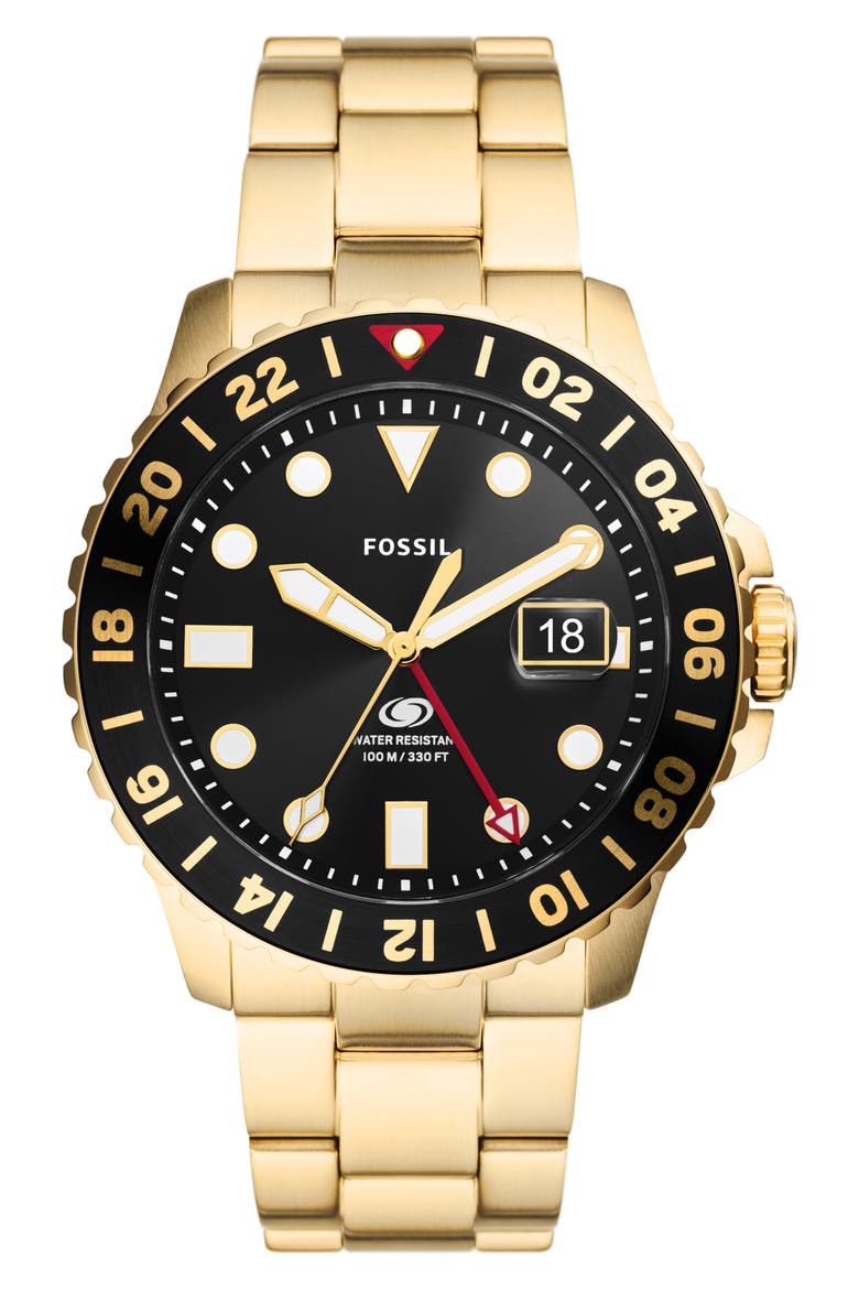 Blue GMT Bracelet Watch, 46mm, Main, color, GOLD