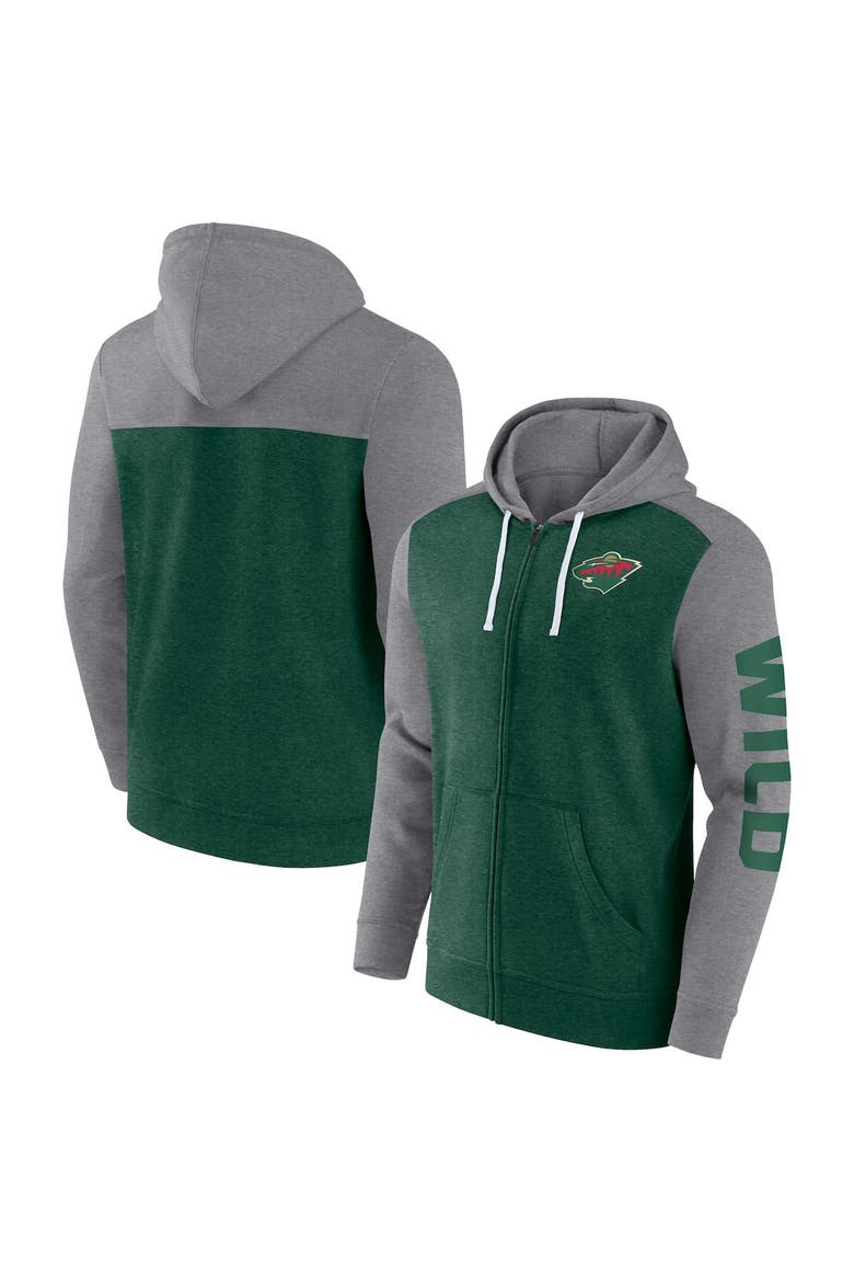 Men's Fanatics Branded Heather Green Minnesota Wild Down and Distance Full-Zip Hoodie, Main, color, Heather Green