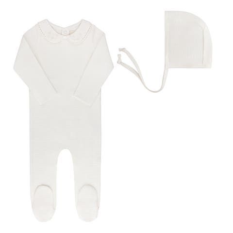 Ribbed Embroidered Collar Collection - Footie + Bonnet