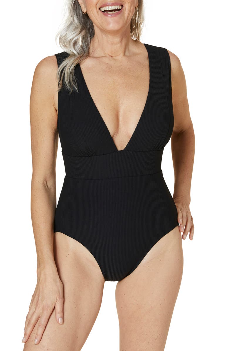 Andie Mykonos Ribbed One-Piece Swimsuit, Main, color, Black