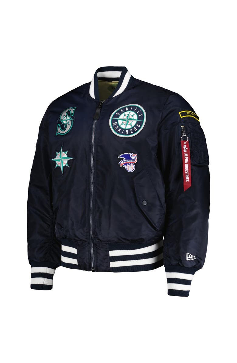 New Era x Alpha Industries Men's New Era x Alpha Industries Navy/Camo Seattle Mariners Reversible Full-Zip Bomber Jacket, Alternate, color,