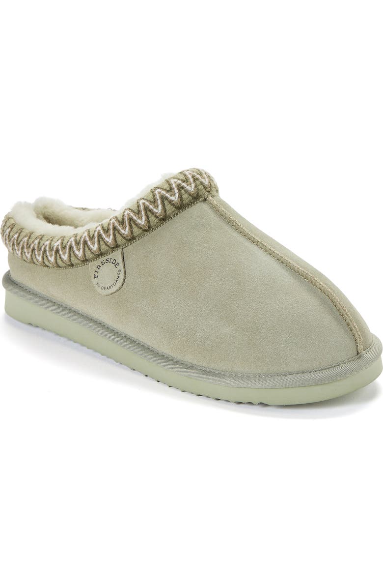 DEARFOAMS Fireside Grafton Genuine Shearling Clog Slipper with Embroidery, Main, color, Seagrass