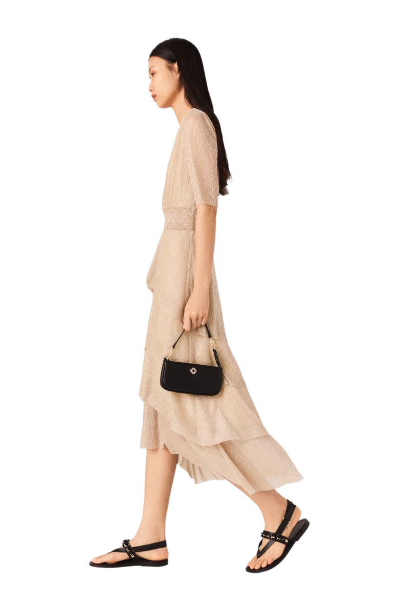 maje Metallic ruffled dress, Alternate, color, 