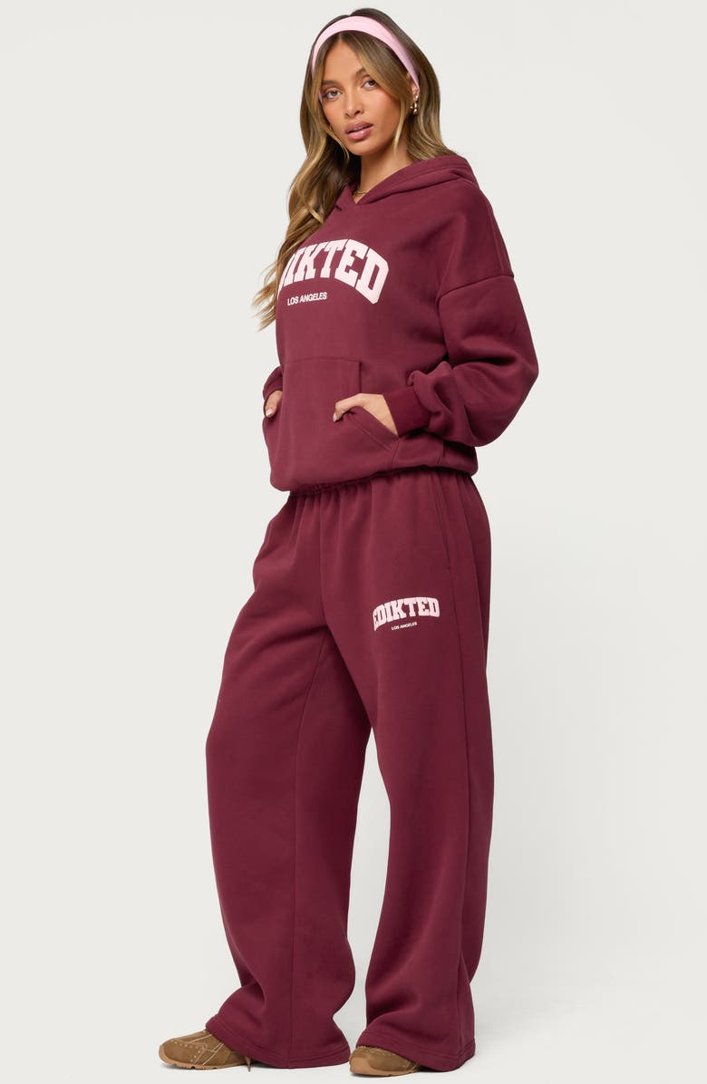 EDIKTED LA Logo Oversized Hoodie, Alternate, color, Burgundy