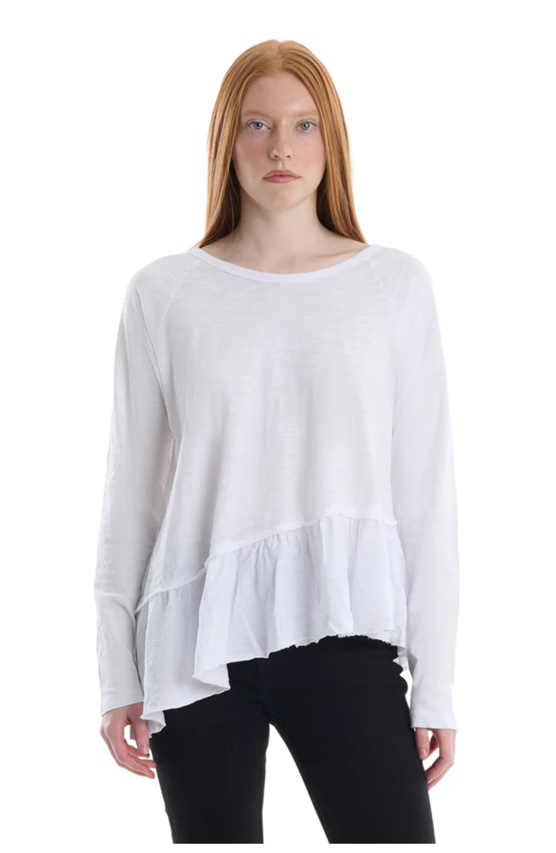 WILT Clothing Raglan Long Sleeve Asymmetric Peplum Hem Tee, Main, color, White