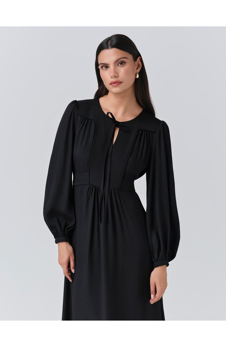 Ghost London Layla Crepe Tie Neck Midi Dress, Alternate, color, Black