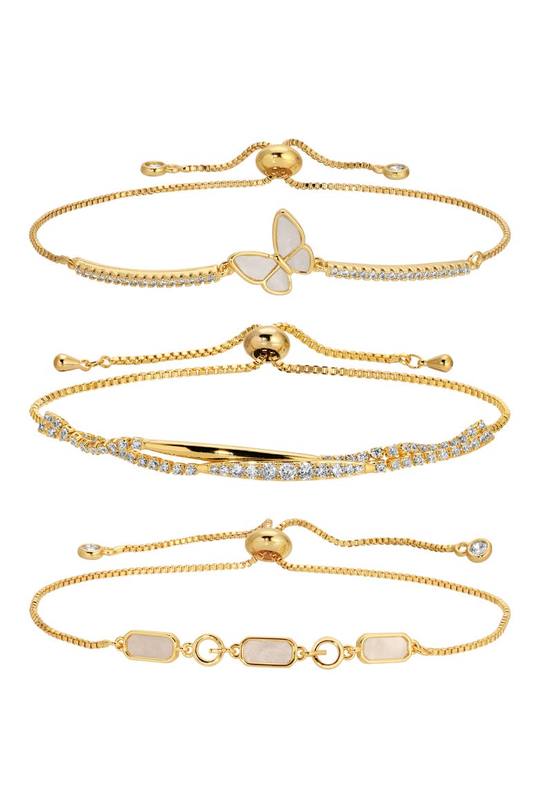 Sandy Set of 3 Cubic Zirconia Slider Bracelets, Main, color, GOLD