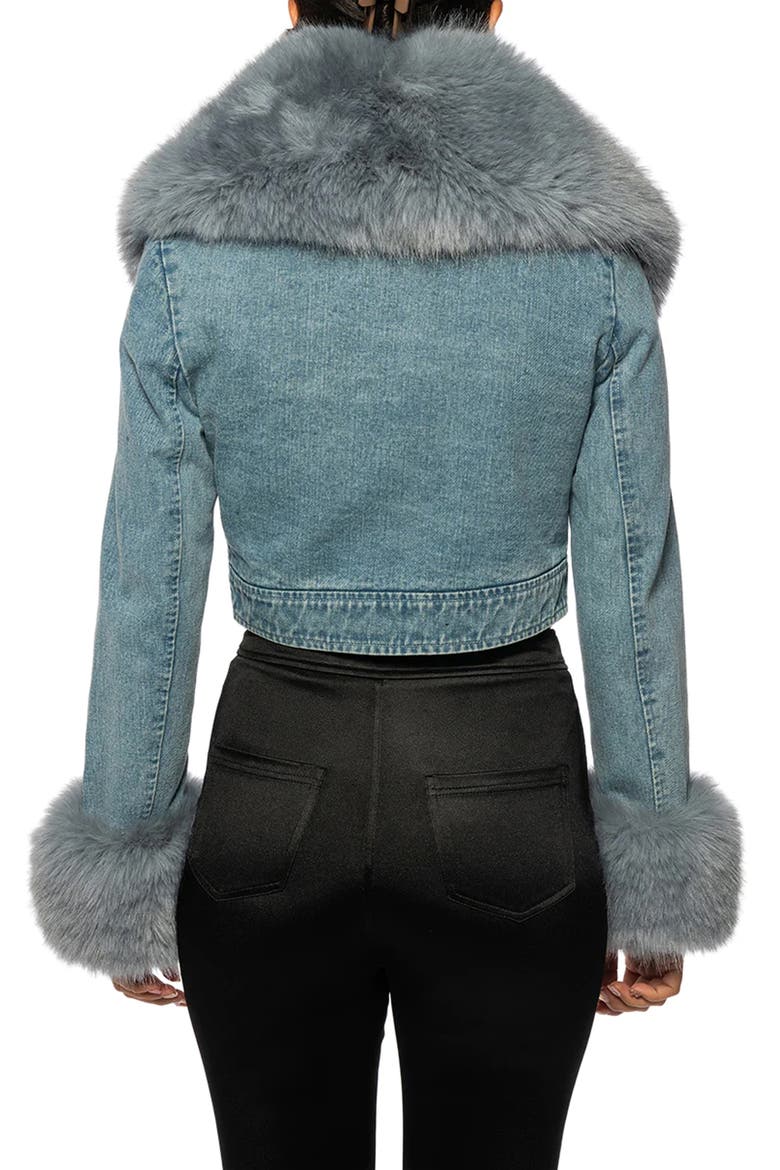 Denim Trucker Jacket with Faux Fur Cuffs & Removable Faux Fur Collar, Alternate, color, BLUE