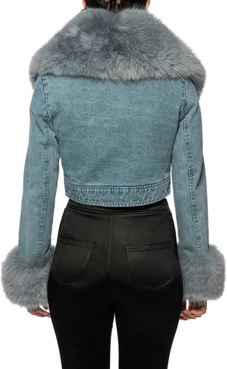 Gisele Faux Fur Trim Faux Leather Crop Jacket