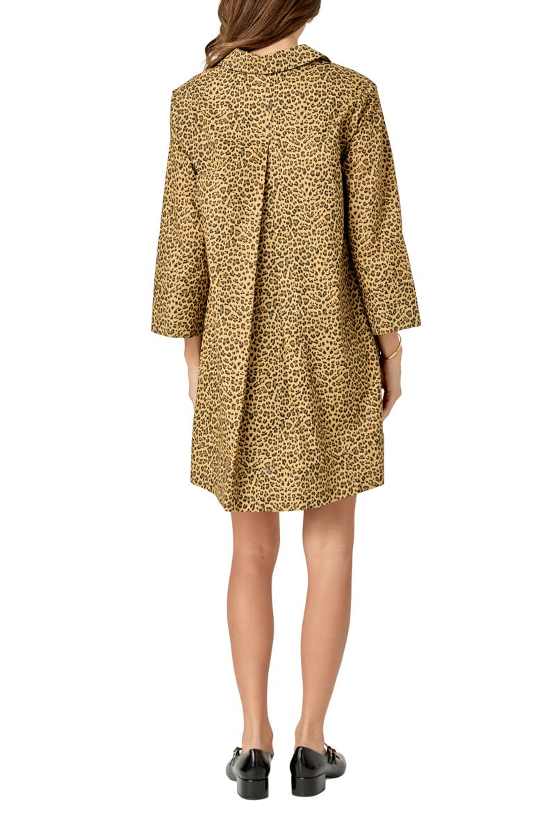 Leopard Collar Long Sleeve Shift Dress, Alternate, color, BROWN