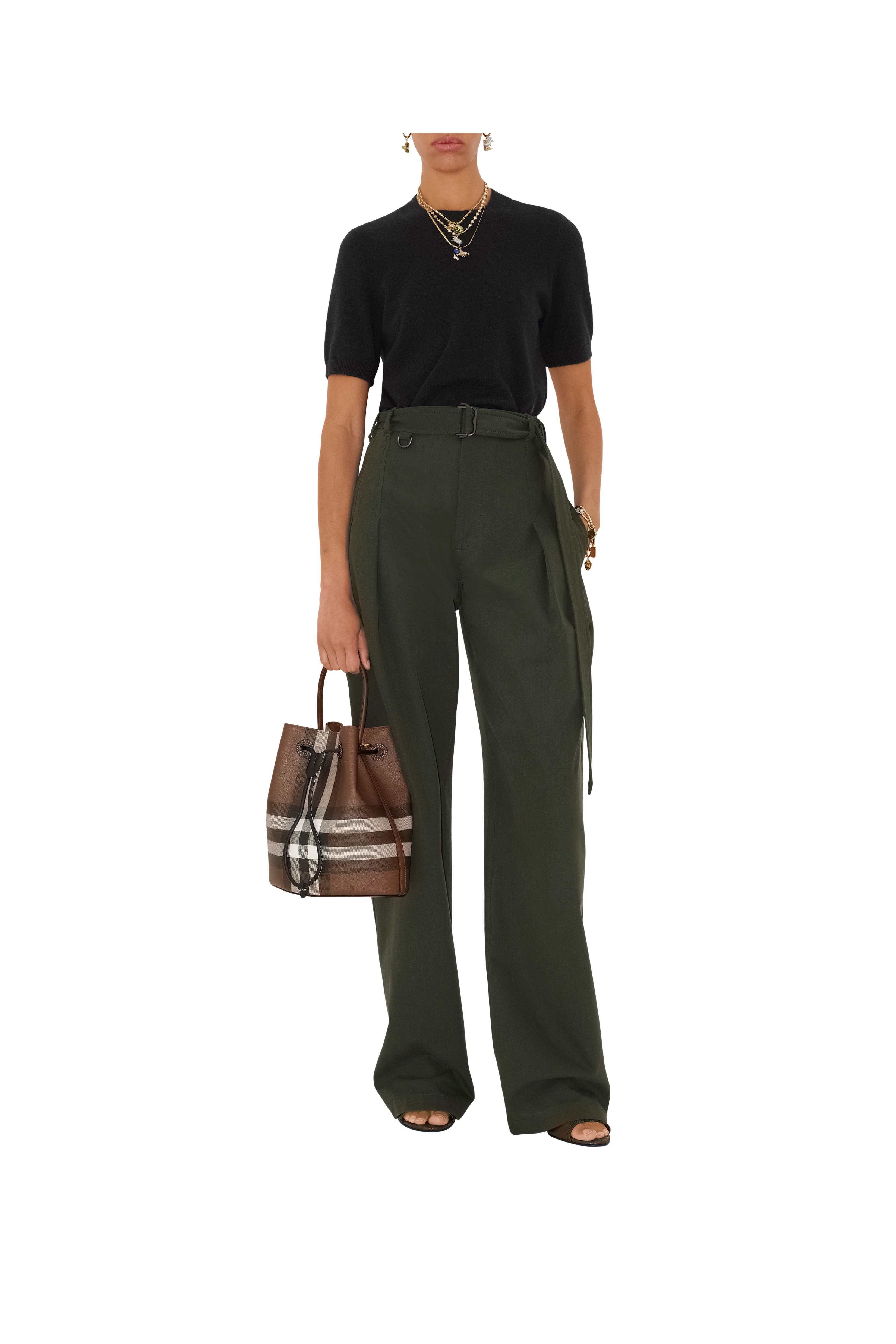 Burberry Small Check Bucket Bag, Alternate, color, Dark Birch Brown