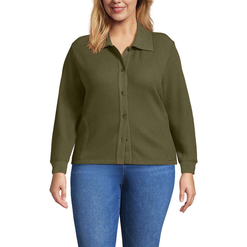 Lands' End Waffle Relaxed Long Sleeve Shirt Jacket In Animal Print