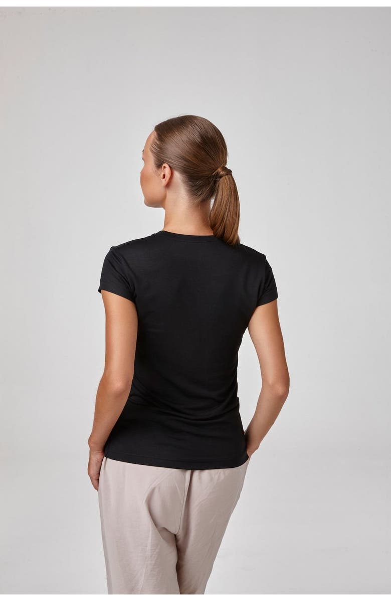 Forever & Always Shoes Vaela Women's Crewneck Short Sleeve Modal Blend Bodysuit, Alternate, color, Black