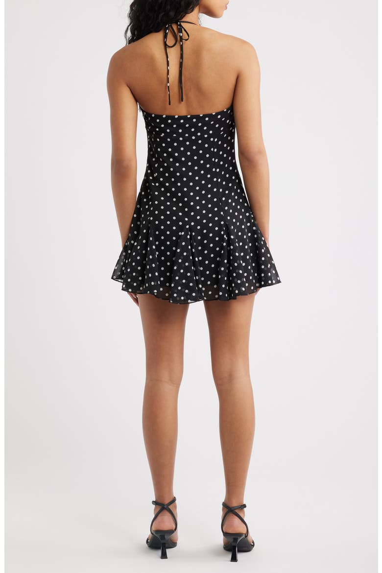 Delamere Polka Dot Halter Minidress, Alternate, color, BLACK / WHITE