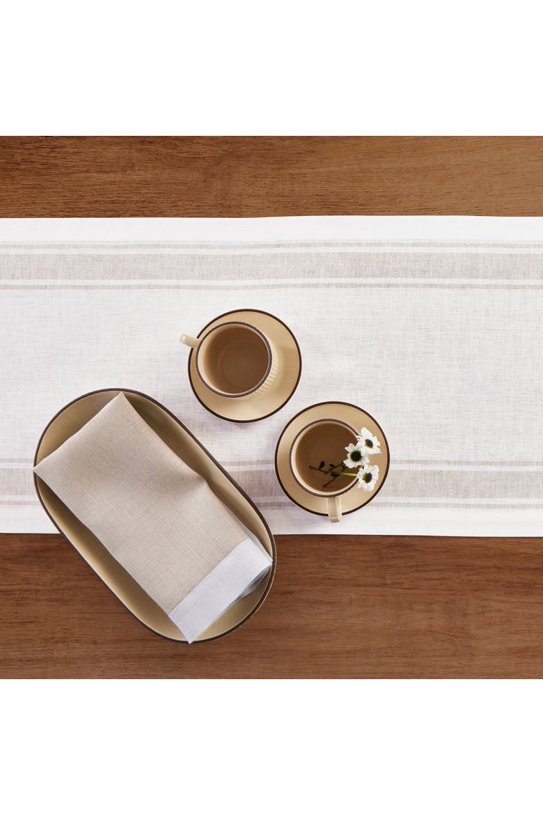 Linen Table Runner - Country Stripe, Alternate, color, White