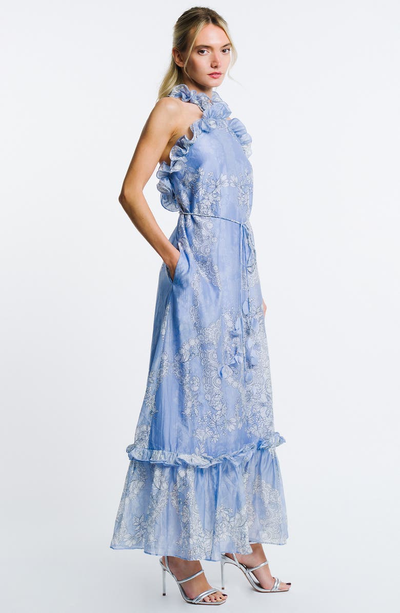 CIEBON Bronya Placed Floral Halter Neck Maxi Dress, Alternate, color, Blue Multi
