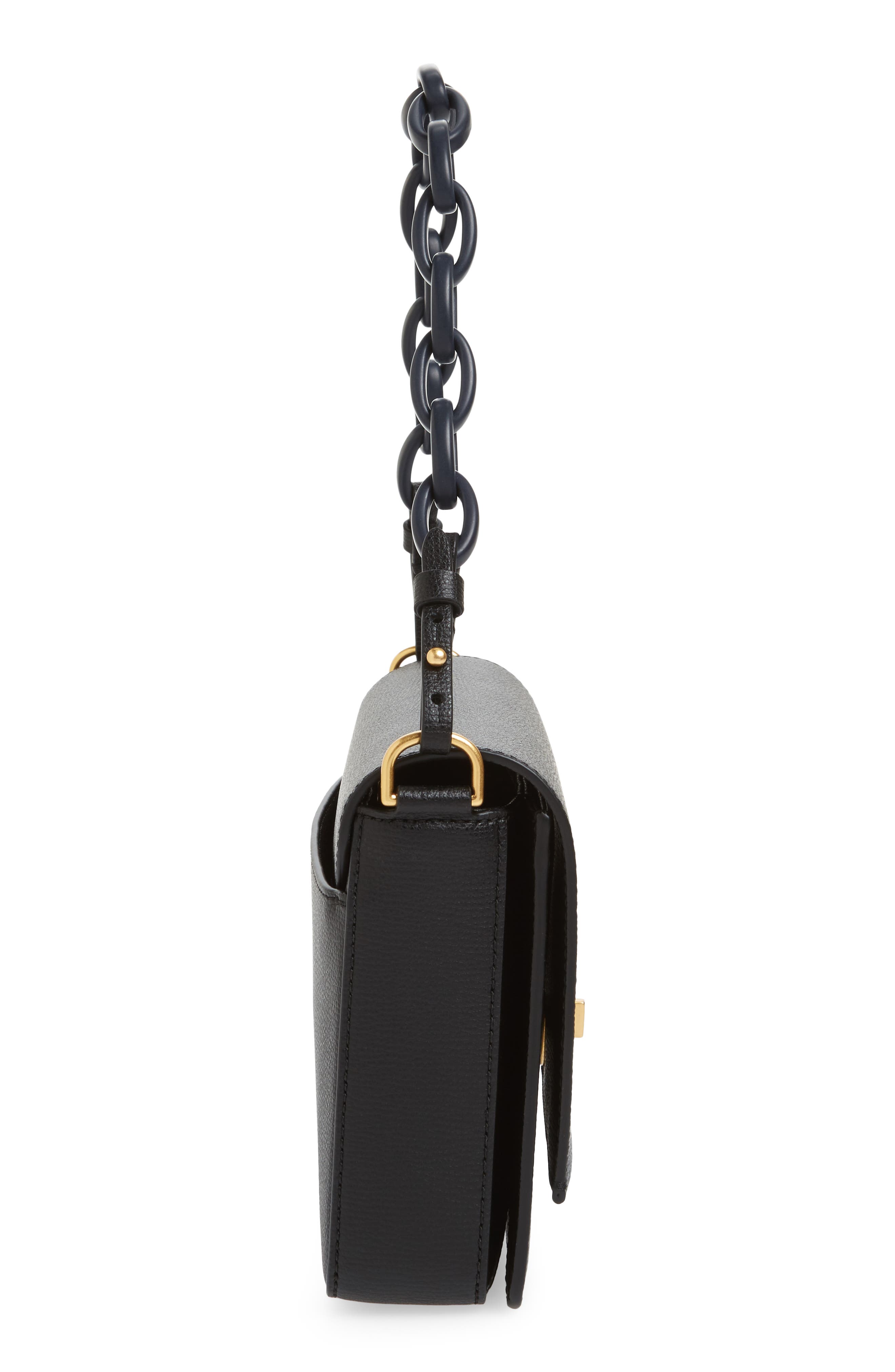 Kira Leather Shoulder Bag, Alternate, color, BLACK