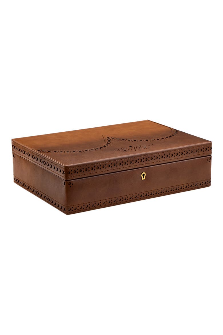 Brogue 10 Piece Watch Box, Alternate, color, Burnished Brown