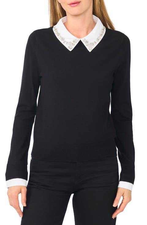 Jewel Collar Twofer Sweater