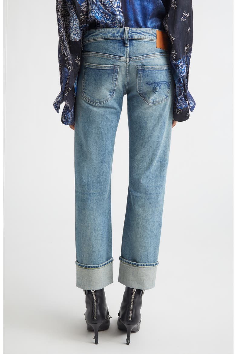 Cuffed Straight Leg Boyfriend Jeans, Alternate, color, LAPIS SELVEDGE BLUE STRETCH