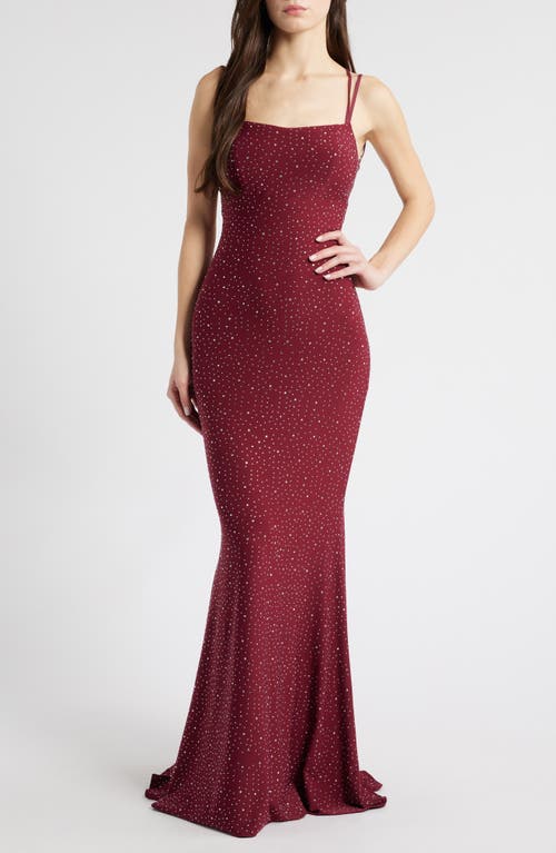 Jump Apparel Rhinestone Strappy Gown In Wine