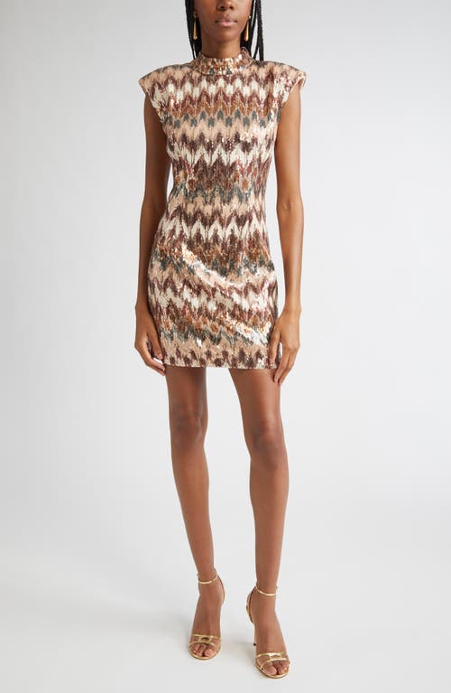 Ramy Brook Caden Sequin Ikat Cocktail Minidress In Brown