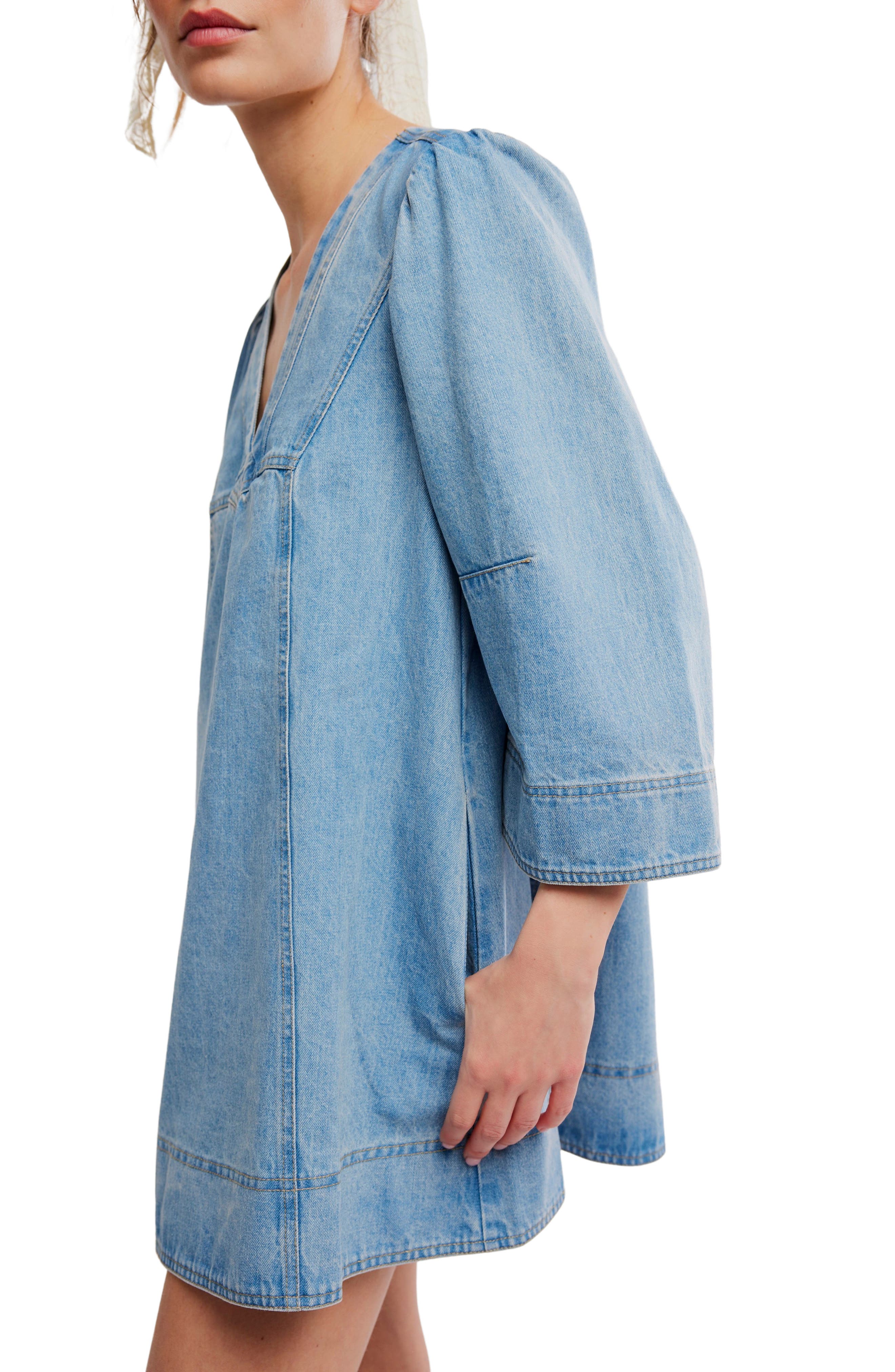 balloon denim dress Balloon Sleeve Denim Baby Doll Dress