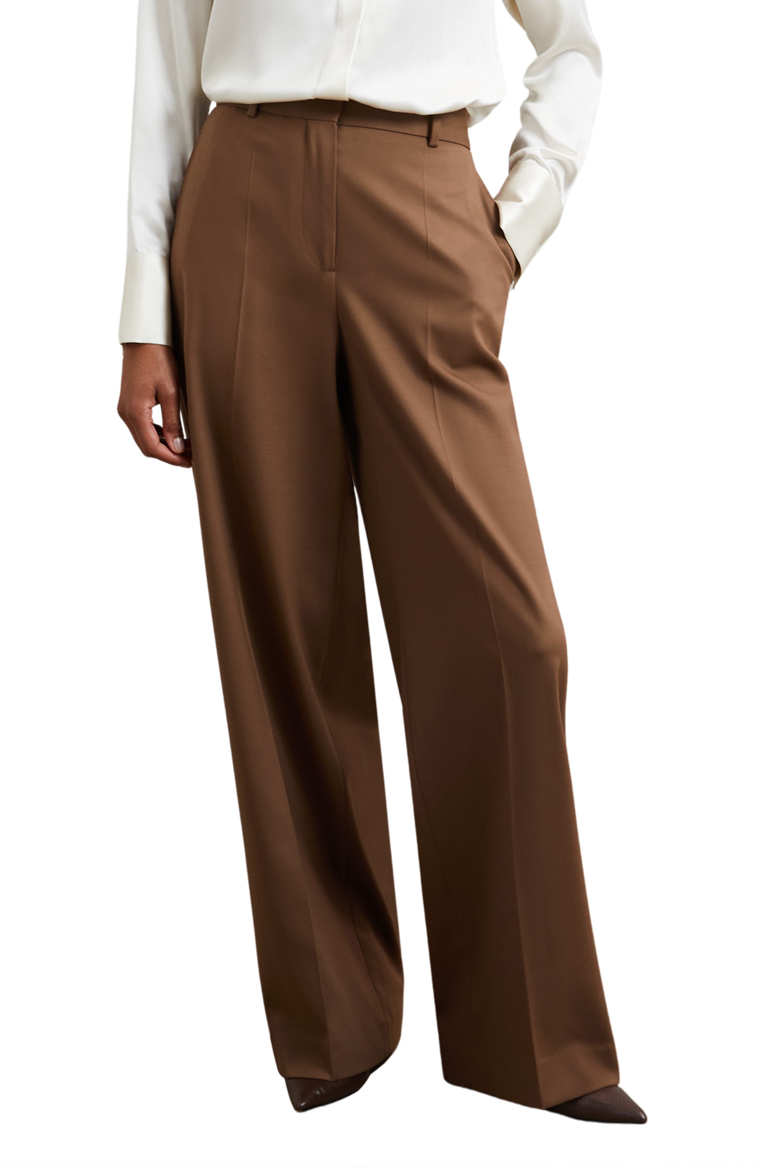 Reiss Solene Wool Blend Wide Leg Pants In Brown